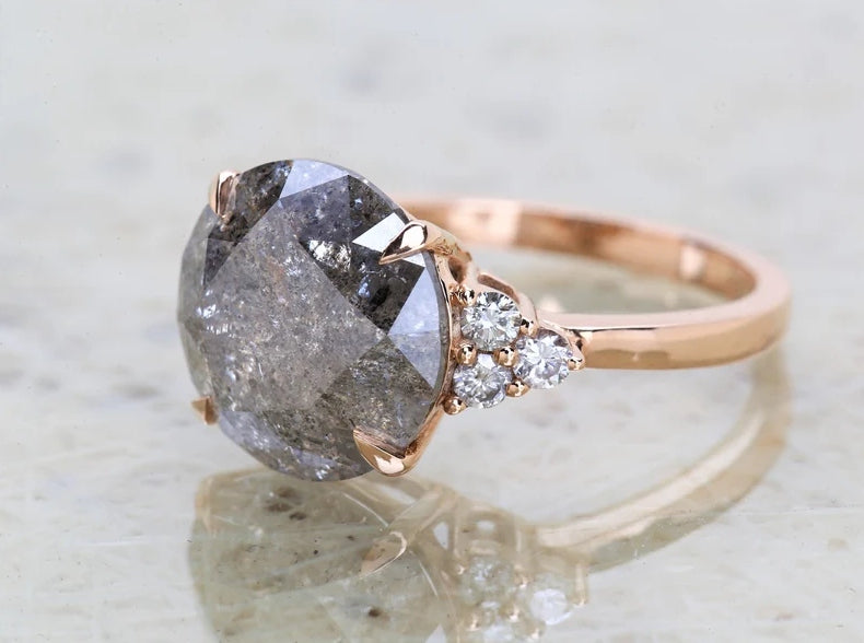 7.78 Carat Vintage Salt and Pepper Diamond Engagement Ring ! Natural Round Cut Diamond ! Natural Diamond For Anniversary Ring ! Gift For Her
