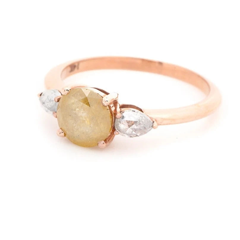 Salt and Pepper Diamond Ring ! Natural Round Diamond ! Natural Yellow Color Diamond For Engagement Ring ! Diamond Ring ! Gift For Her