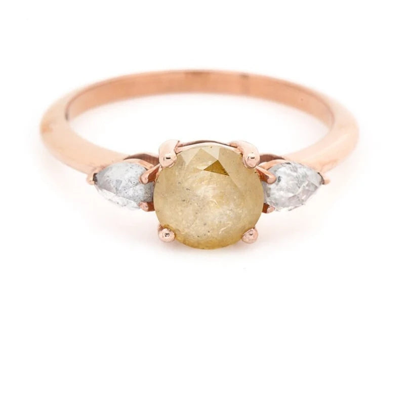 Salt and Pepper Diamond Ring ! Natural Round Diamond ! Natural Yellow Color Diamond For Engagement Ring ! Diamond Ring ! Gift For Her