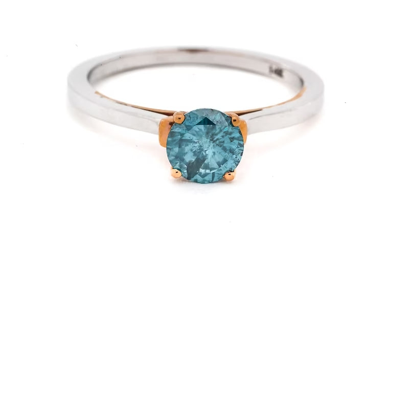 Round Diamond Engagement Ring ! Natural Blue Color Diamond Anniversary Ring ! Gift For Her ! wedding ring