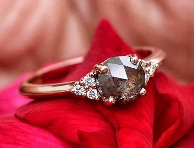 Salt and Pepper Diamond Ring ! Gray Natural Diamond Engagement Ring ! Natural Round Cut Diamond For Diamond Ring ! Gift For Love