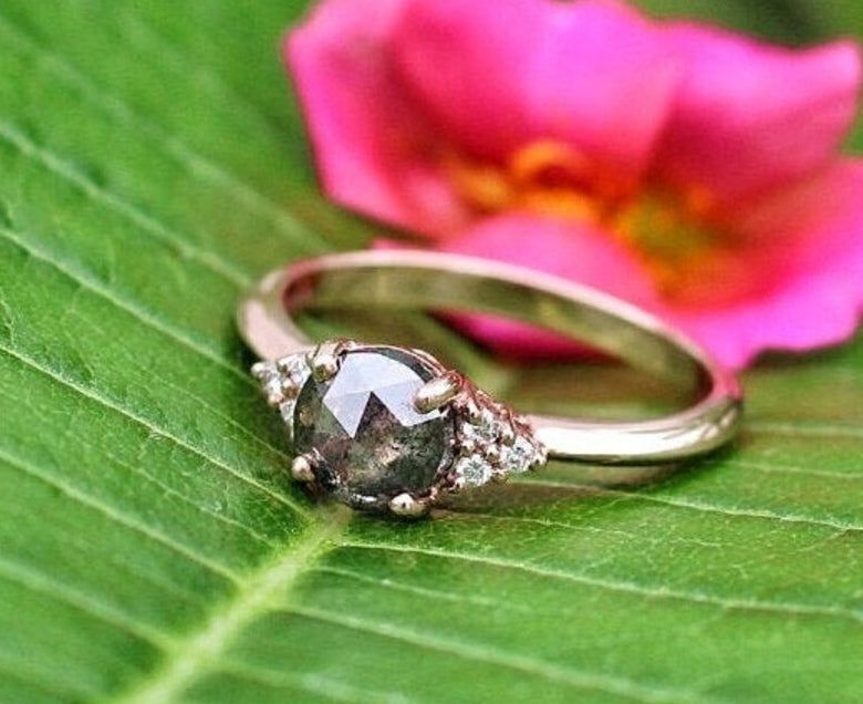 Salt and Pepper Diamond Ring ! Gray Natural Diamond Engagement Ring ! Natural Round Cut Diamond For Diamond Ring ! Gift For Love