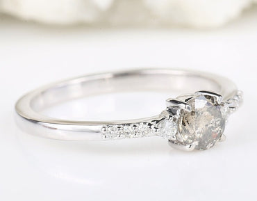 Salt and Pepper Diamond Engagement Ring, Vintage Solid 14K Gold Wedding Ring, Round Cut Anniversary Promise Ring For Woman ! Gift For Her