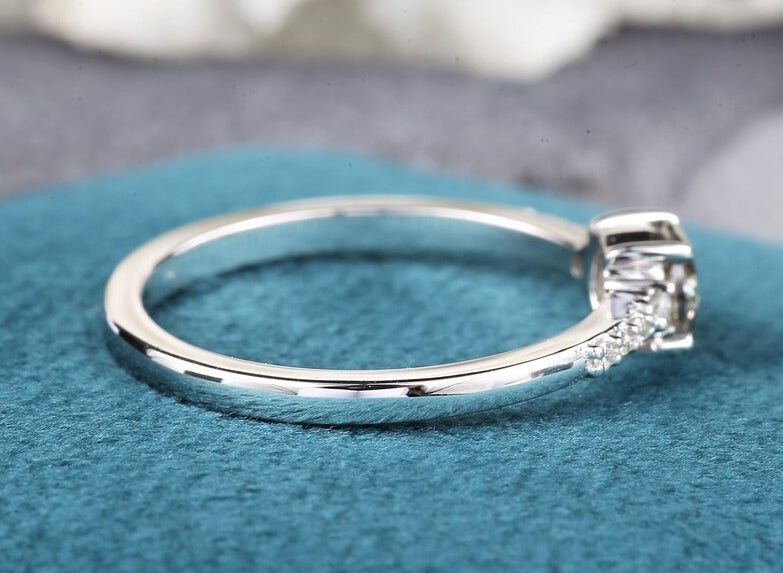 Salt and Pepper Diamond Engagement Ring, Vintage Solid 14K Gold Wedding Ring, Round Cut Anniversary Promise Ring For Woman ! Gift For Her