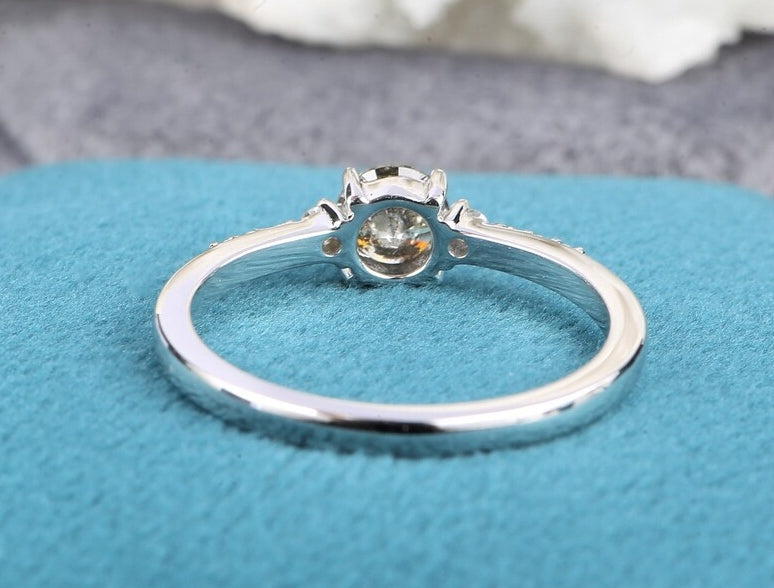 Salt and Pepper Diamond Engagement Ring, Vintage Solid 14K Gold Wedding Ring, Round Cut Anniversary Promise Ring For Woman ! Gift For Her