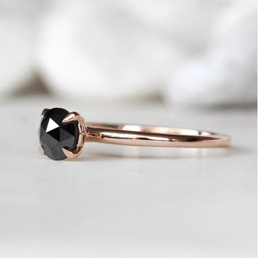 Engagement Ring ! Fancy Black Color Round Rose Cut Diamond Wedding Ring ! Anniversary Gift ! Gift for Her ! 14k White Yellow Rose Gold Ring
