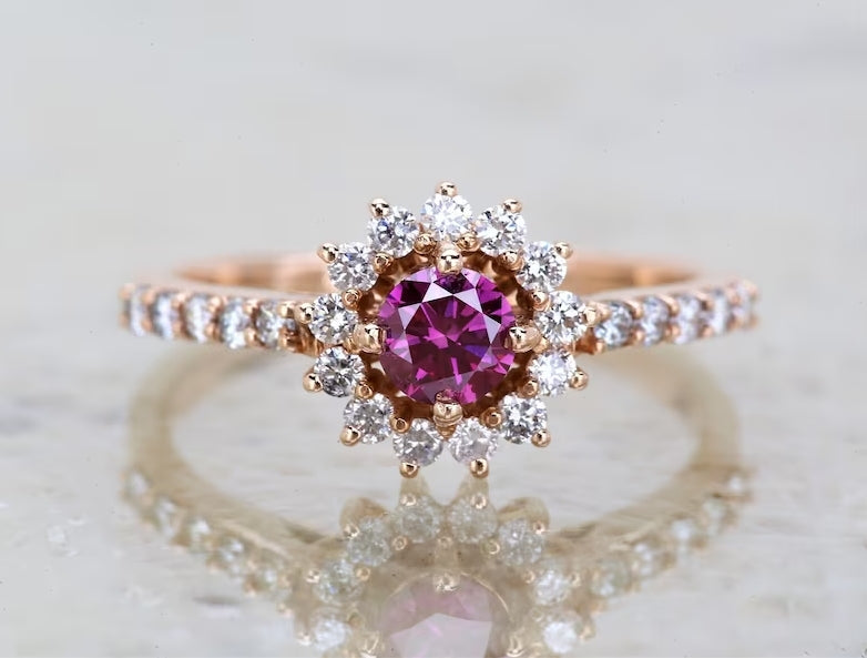 Vintage Pink Diamond Engagement Ring ! Natural Round Cut Diamond ! Natural Diamond For Anniversary Ring ! Diamond Ring