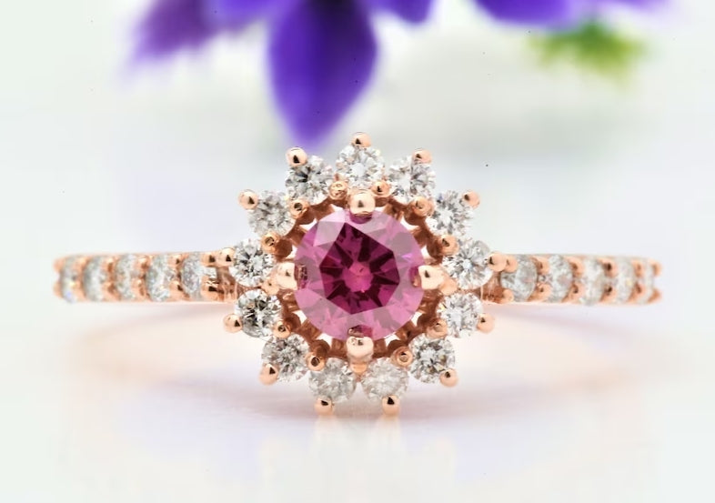 Vintage Pink Diamond Engagement Ring ! Natural Round Cut Diamond ! Natural Diamond For Anniversary Ring ! Diamond Ring