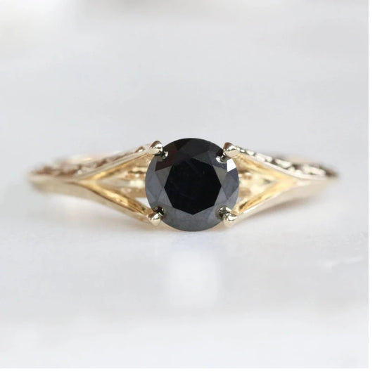 Engagement Ring ! Fancy Black Color Round Diamond Wedding Ring ! Anniversary Gift ! Gift for Her ! Gorgeous 14k White Yellow Rose Gold Ring