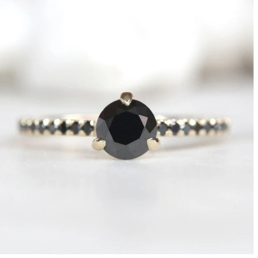 Engagement Ring ! Fancy Black Color Round Diamond Wedding Ring ! Anniversary Gift ! Gift for Her ! 14k White Yellow Rose Gold Ring