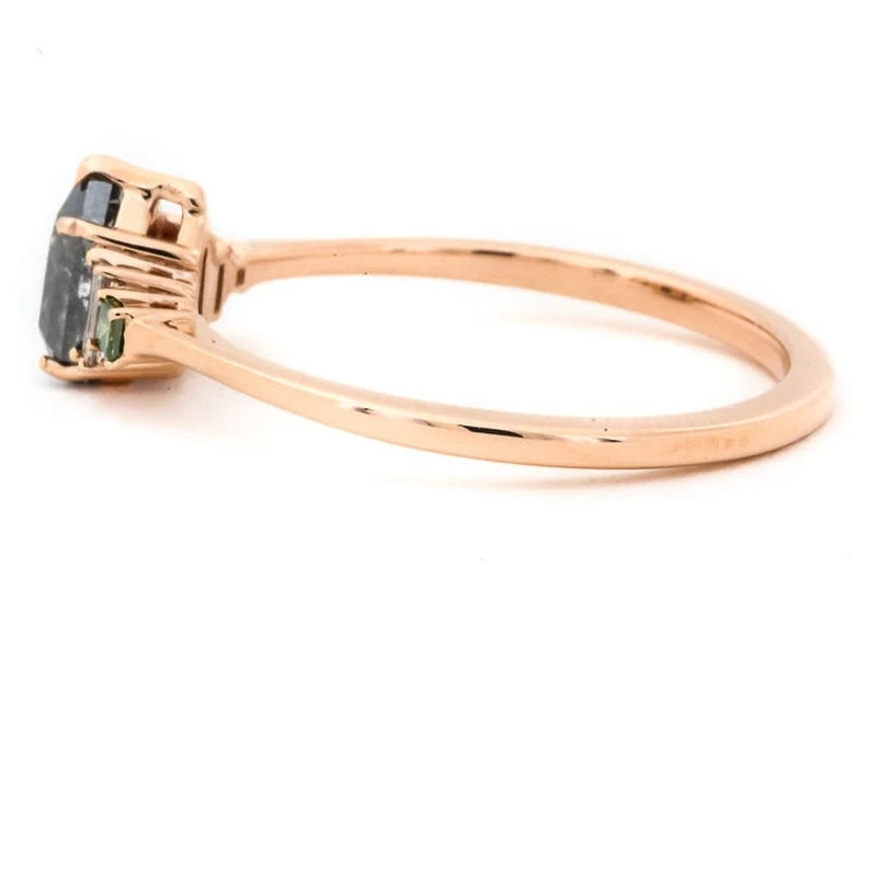 Salt and Pepper Diamond engagement ring vintage wedding ring solitaire ring unique rose gold Shield diamond Wedding anniversary ring