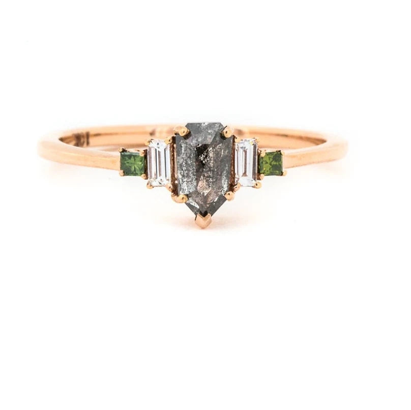 Salt and Pepper Diamond engagement ring vintage wedding ring solitaire ring unique rose gold Shield diamond Wedding anniversary ring
