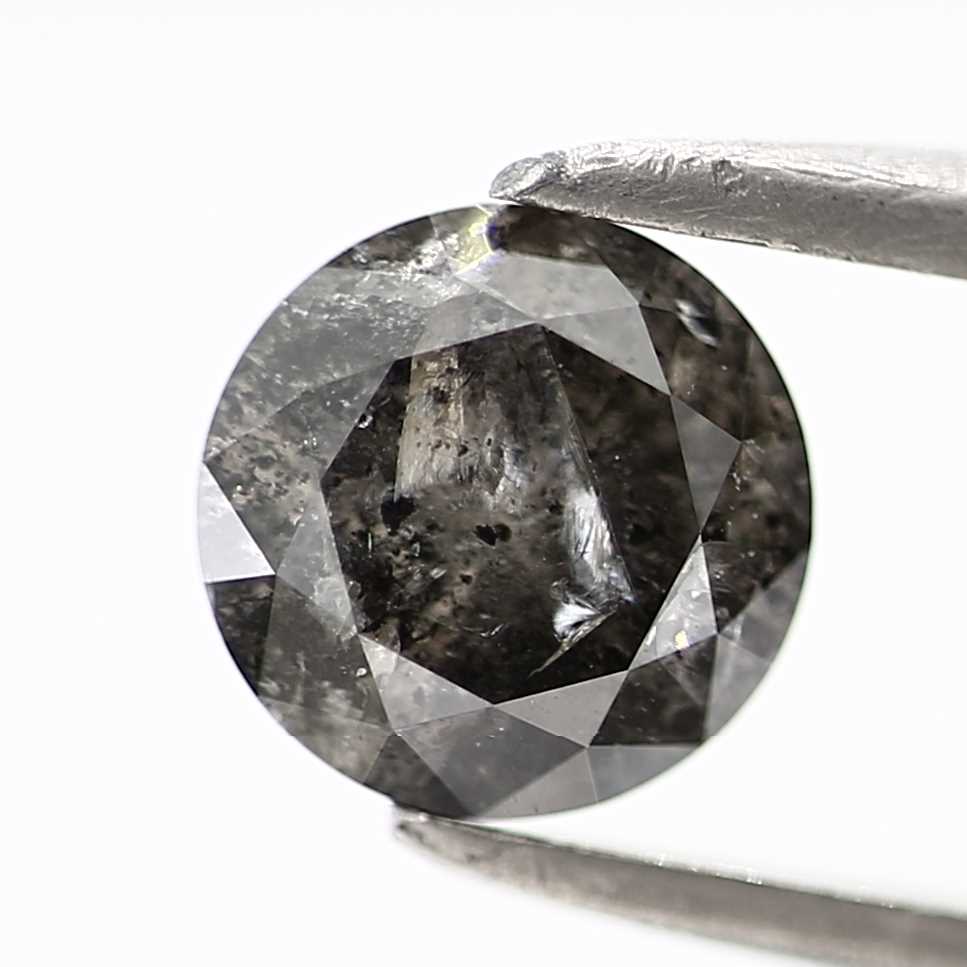 0.68 Carat Salt and Pepper Gray Round Brilliant Cut Natural Loose Diamond