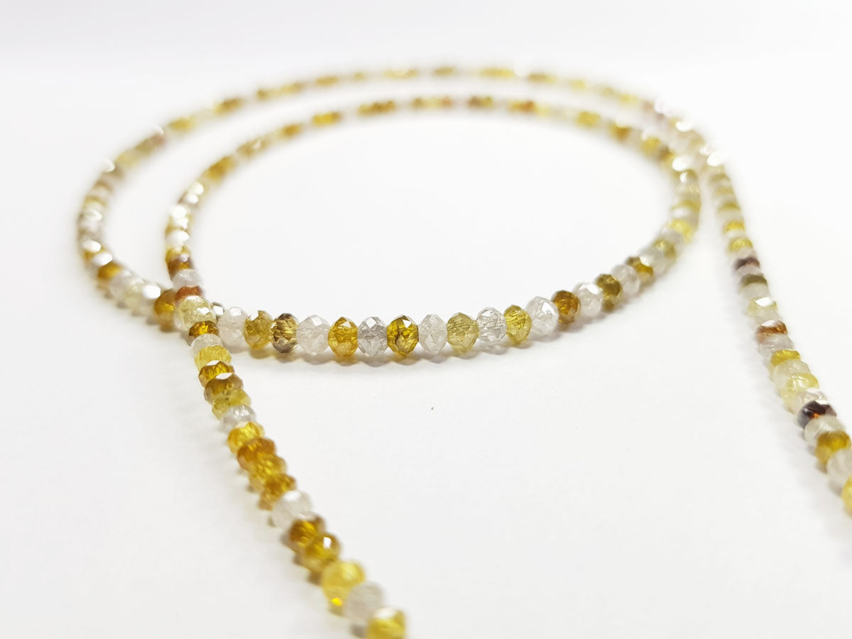 Natural White Yellow Color Polished Loose Diamond Beads 16" Strand Necklace