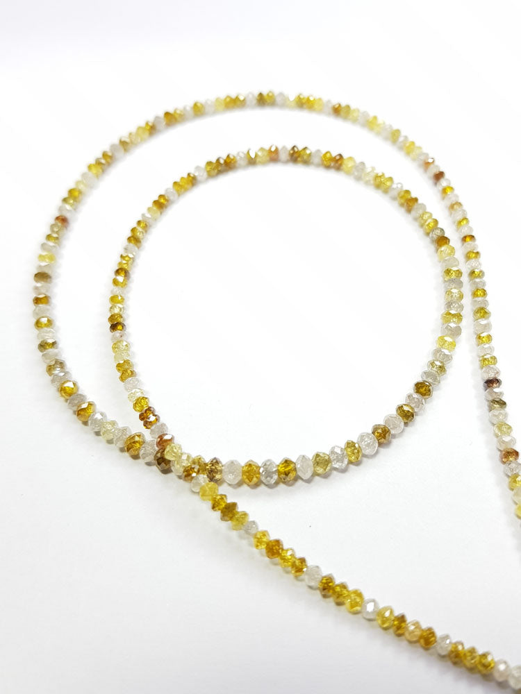 Natural White Yellow Color Polished Loose Diamond Beads 16" Strand Necklace