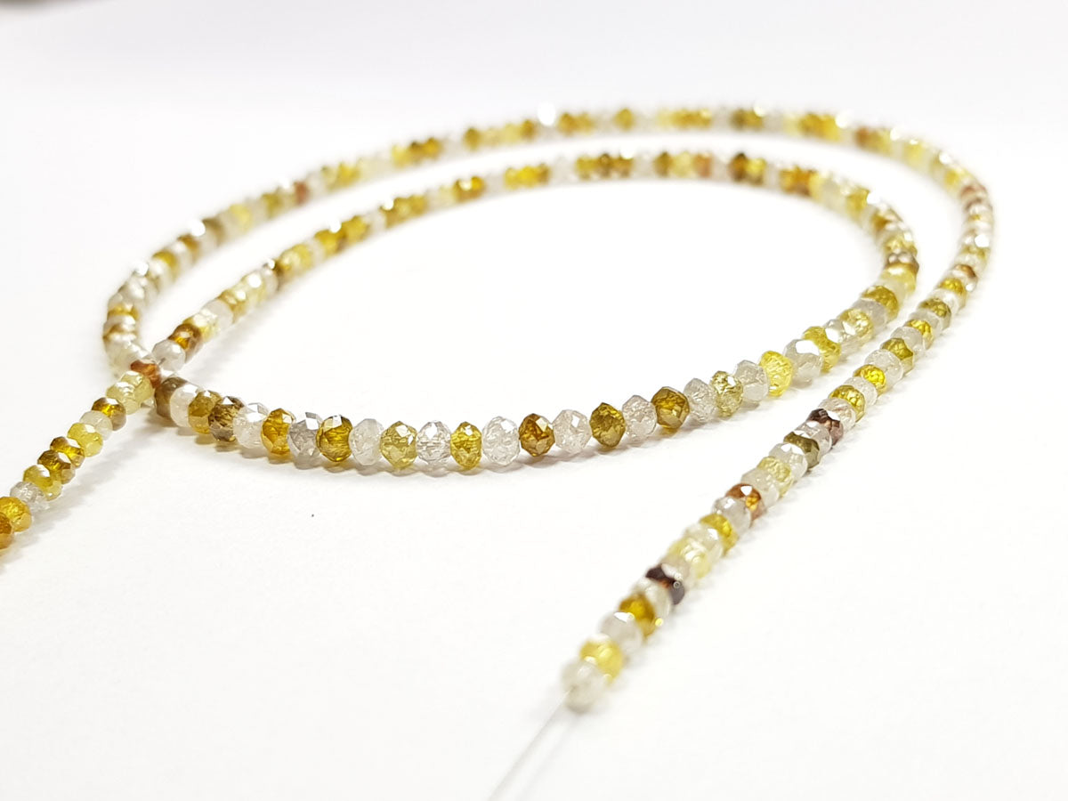Natural White Yellow Color Polished Loose Diamond Beads 16" Strand Necklace