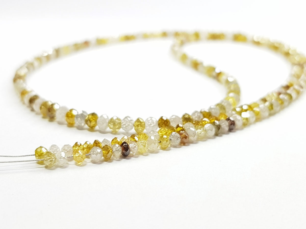 Natural White Yellow Color Polished Loose Diamond Beads 16" Strand Necklace