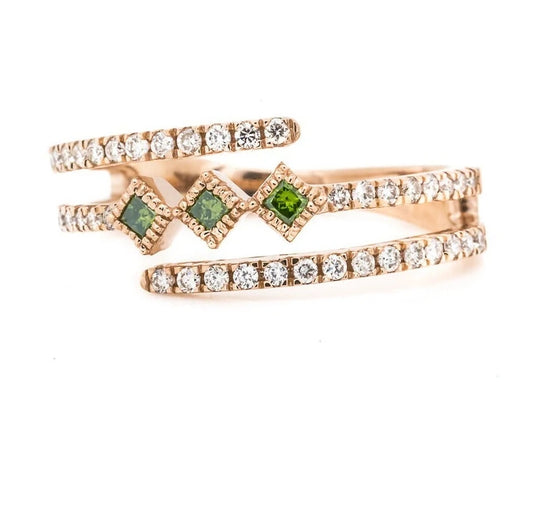 Vintage Diamond engagement ring 14k rose gold diamond band green princess rings art deco ring wedding anniversary promise ring, Gift for Her