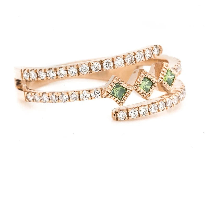 Vintage Diamond engagement ring 14k rose gold diamond band green princess rings art deco ring wedding anniversary promise ring, Gift for Her