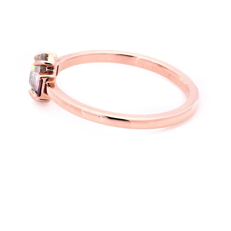 Salt and Pepper Diamond Ring, Shield Diamond Ring, Engagement Ring, 14K Rose Gold Ring, Wedding Ring, Gift For Her