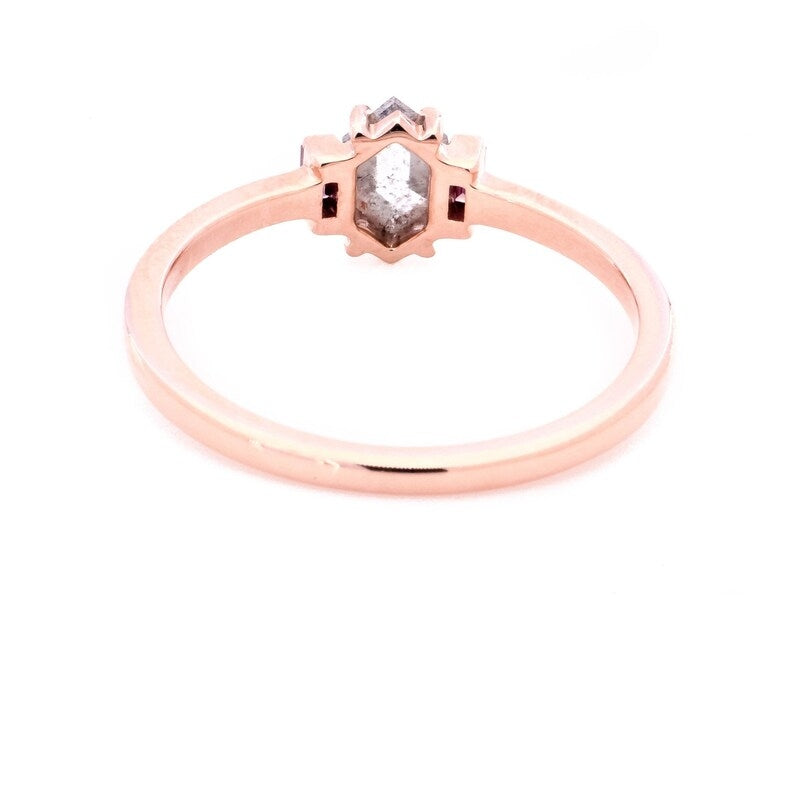 Salt and Pepper Diamond Ring, Shield Diamond Ring, Engagement Ring, 14K Rose Gold Ring, Wedding Ring, Gift For Her