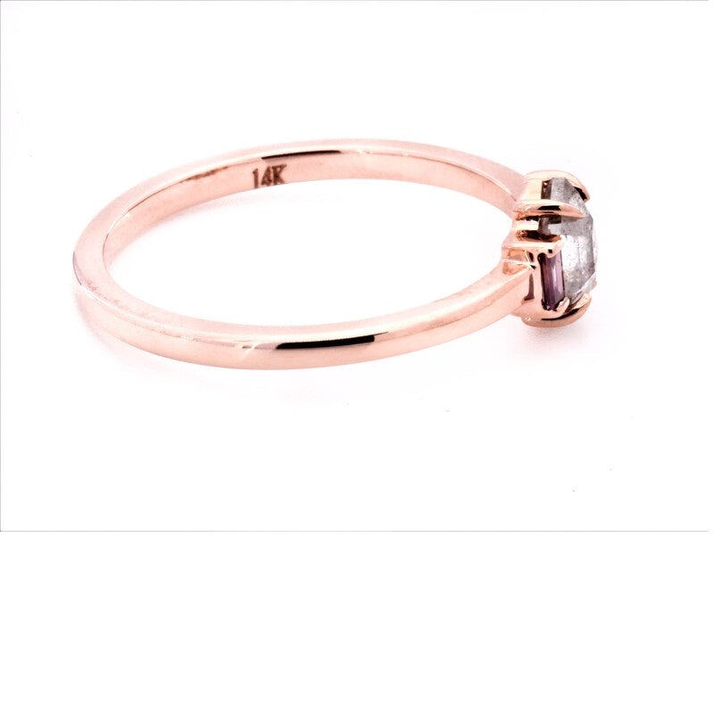 Salt and Pepper Diamond Ring, Shield Diamond Ring, Engagement Ring, 14K Rose Gold Ring, Wedding Ring, Gift For Her
