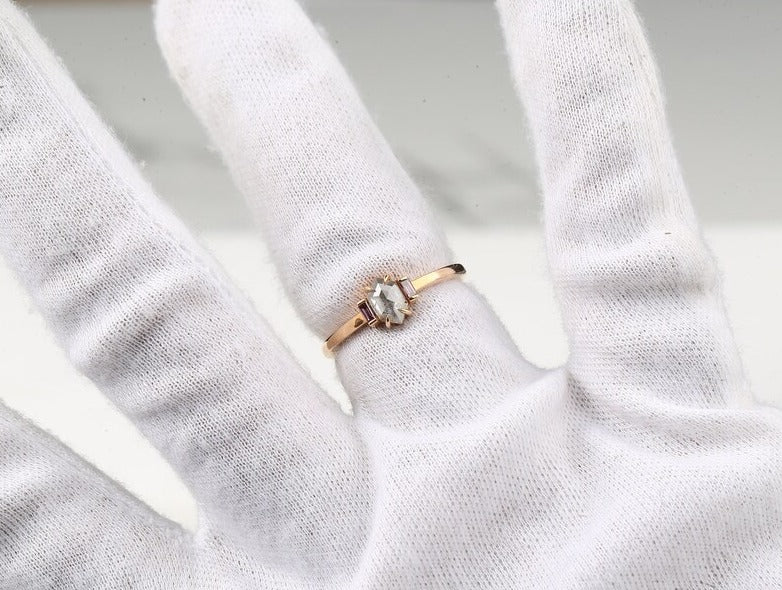 Salt and Pepper Diamond Ring, Shield Diamond Ring, Engagement Ring, 14K Rose Gold Ring, Wedding Ring, Gift For Her