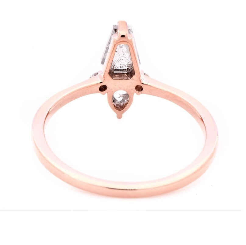 Salt And Pepper Diamond Ring, Coffin Diamond Ring, Engagement Ring, 14K Rose Gold Ring, Wedding Ring, Ring For Women, Art Deco Ring