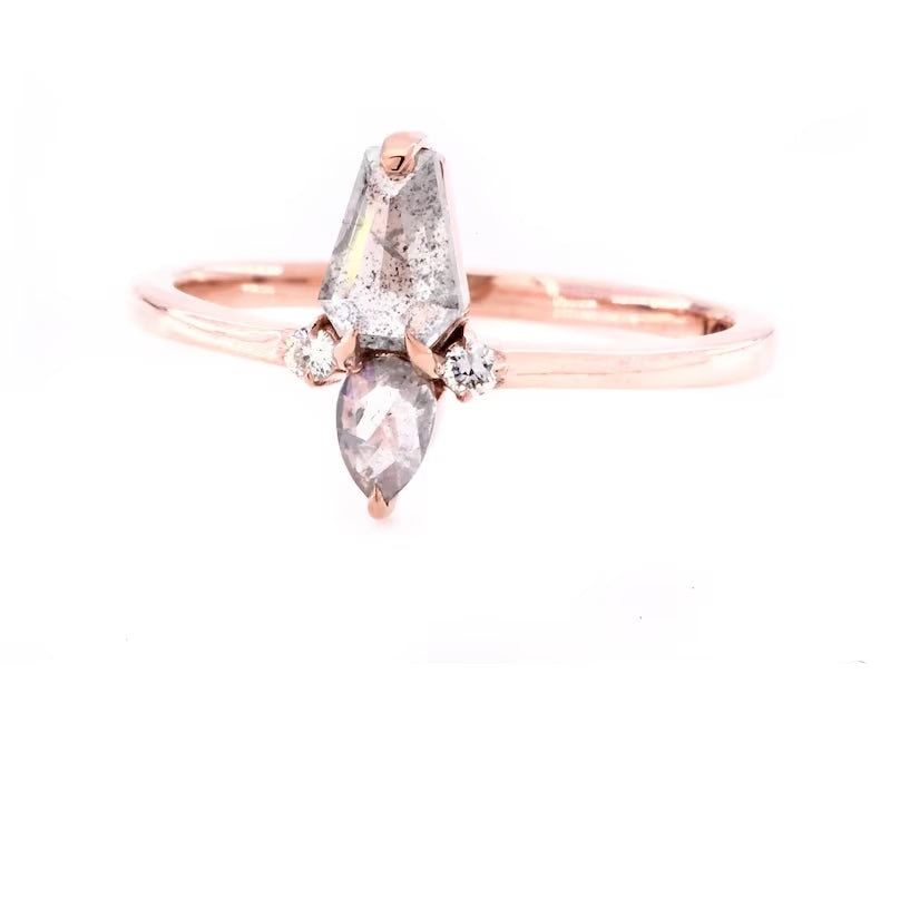 Salt And Pepper Diamond Ring, Coffin Diamond Ring, Engagement Ring, 14K Rose Gold Ring, Wedding Ring, Ring For Women, Art Deco Ring