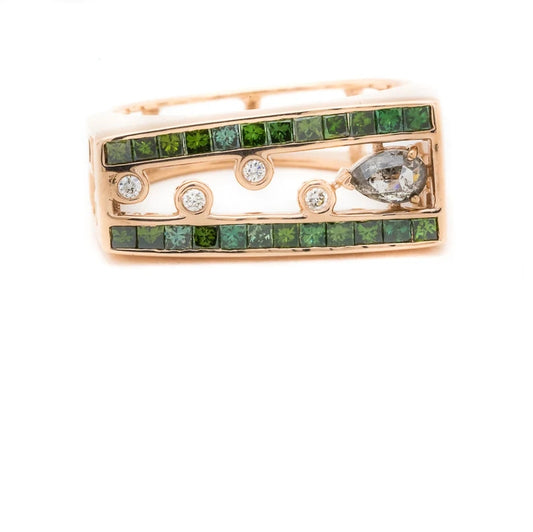 Art Deco Diamond Engagement Ring, 14K Gold Princess Diamond Ring, Green Diamond Ring, Princess Cut Diamonds, Men Gift Ring