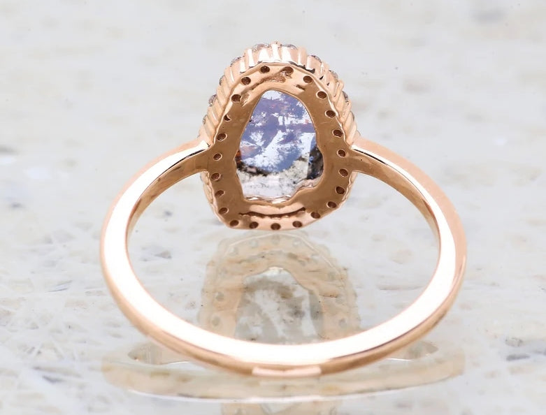 Salt and Pepper Diamond Ring ! Natural Diamond Slice Ring ! Engagement Ring ! 14K Gold Ring For Wedding Gift ! Anniversary Gift