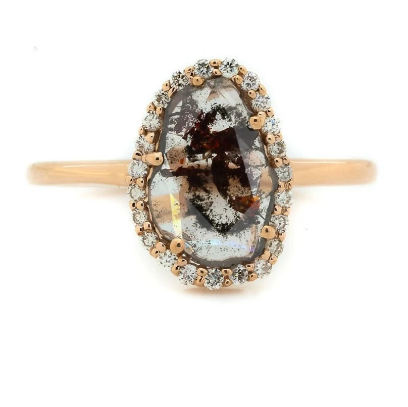 Salt and Pepper Diamond Ring ! Natural Diamond Slice Ring ! Engagement Ring ! 14K Gold Ring For Wedding Gift ! Anniversary Gift