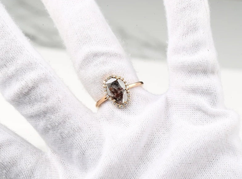 Salt and Pepper Diamond Ring ! Natural Diamond Slice Ring ! Engagement Ring ! 14K Gold Ring For Wedding Gift ! Anniversary Gift