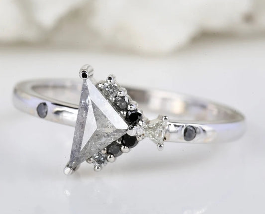 Salt and Pepper diamond Ring, Triangle Wedding Ring, triangle diamond ring, salt and pepper engagement ring, Anniversary Ring Gift for Her