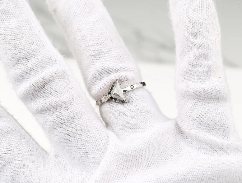 Salt and Pepper diamond Ring, Triangle Wedding Ring, triangle diamond ring, salt and pepper engagement ring, Anniversary Ring Gift for Her