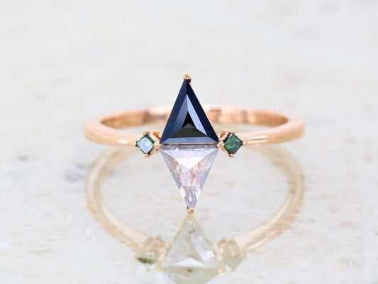 Salt and Pepper Diamond Ring / Art Deco Engagement Ring / Triangle Diamond Ring / Art Deco Triangle Ring / Art Deco Diamond Ring