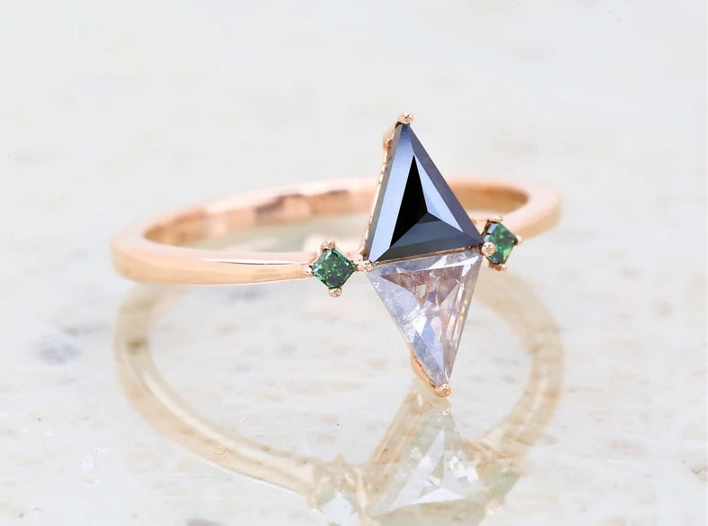 Salt and Pepper Diamond Ring / Art Deco Engagement Ring / Triangle Diamond Ring / Art Deco Triangle Ring / Art Deco Diamond Ring