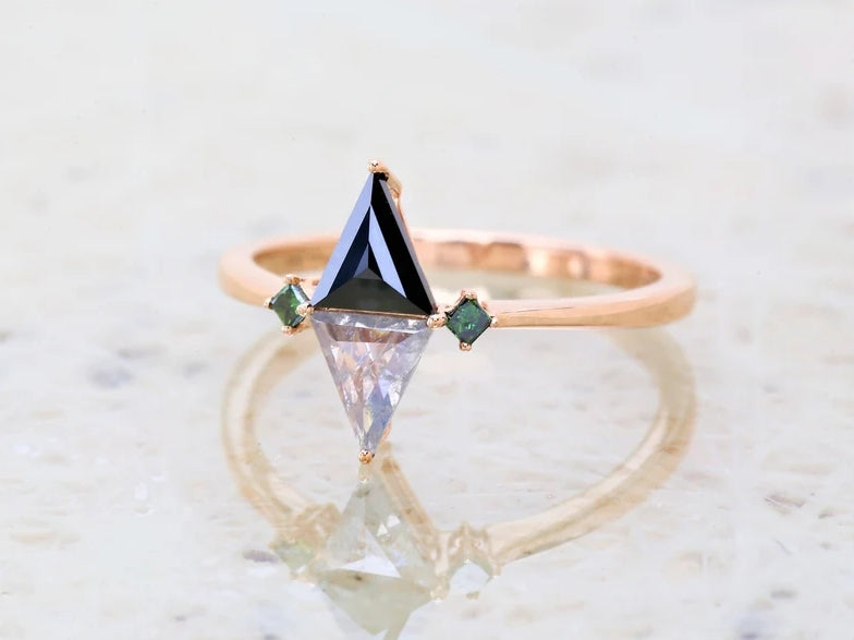 Salt and Pepper Diamond Ring / Art Deco Engagement Ring / Triangle Diamond Ring / Art Deco Triangle Ring / Art Deco Diamond Ring