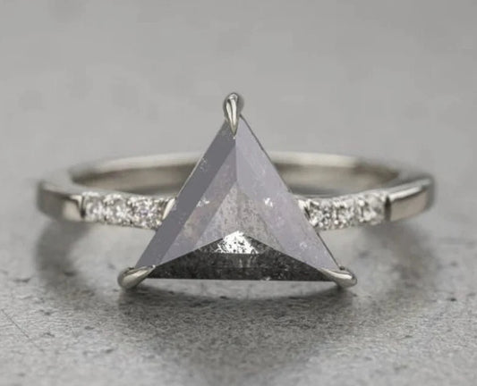 Salt and Pepper Triangle Diamond Engagement Ring, Jules Setting, 14K White Gold, Anniversary Gift for Her, Gorgeous Ring for Her
