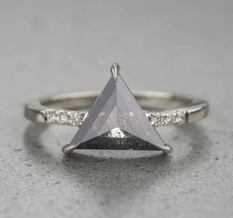 Salt and Pepper Triangle Diamond Engagement Ring, Jules Setting, 14K White Gold, Anniversary Gift for Her, Gorgeous Ring for Her