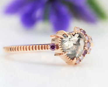Salt and Pepper Diamond Ring ! Natural Heart Shape Engagement Ring ! Natural Brown Diamond Anniversary Ring ! Gift For Her