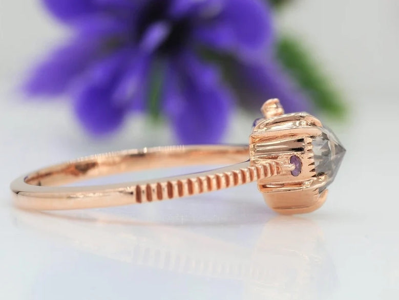 Salt and Pepper Diamond Ring ! Natural Heart Shape Engagement Ring ! Natural Brown Diamond Anniversary Ring ! Gift For Her