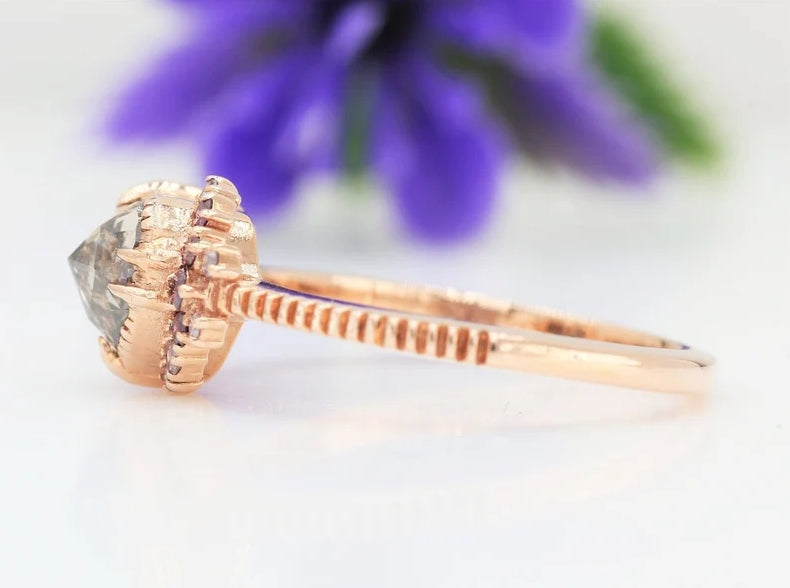 Salt and Pepper Diamond Ring ! Natural Heart Shape Engagement Ring ! Natural Brown Diamond Anniversary Ring ! Gift For Her