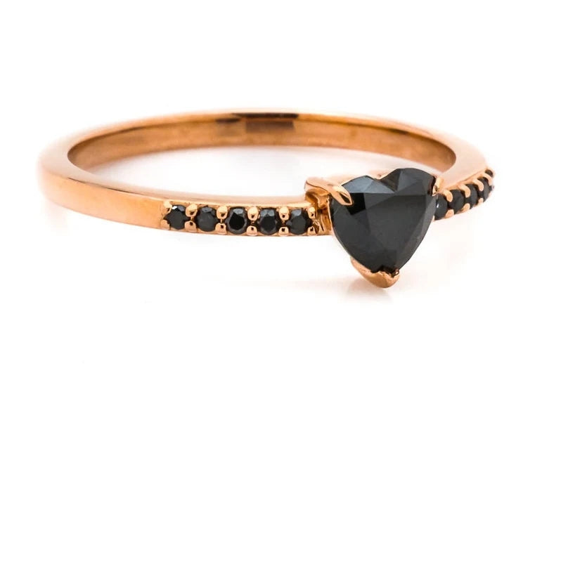 Heart Diamond Engagement Ring Natural Black Color Diamond For Anniversary Ring Gift For Her