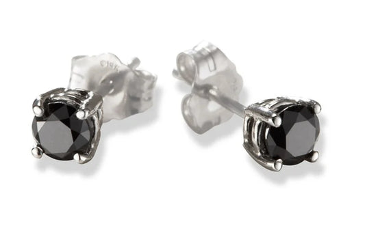 Black Diamond Stud Earrings, Brilliant Round Diamond Earring in 14k White Gold Over, Earring, Woman Classic Diamond Earring, Gift For Her