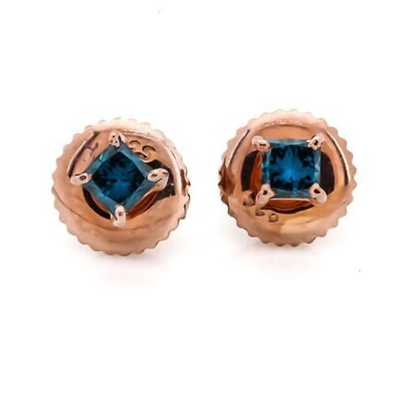 Princess Diamond Stud Earring ! Fancy Blue Color Princess Cut Diamond Earring Set ! Wholesale Diamond Earring ! Gift to Her ! Valentin Day