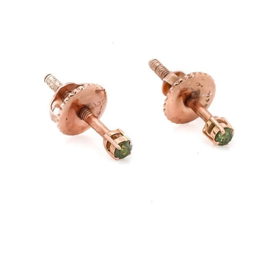 Green Diamond Stud Earrings, Brilliant Round Diamond Earring in 14k Rose Gold, Everyday Earring, Woman Classic Diamond Earring, Gift for Her