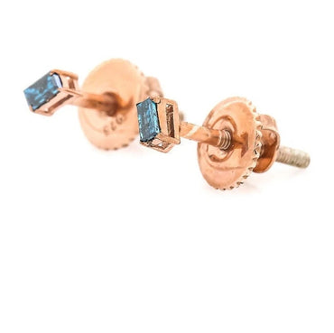 Blue Diamond Stud Earrings, Baguette Diamond Earring in 14k Rose Gold, Earring, Woman Classic Diamond Earring, Gift for Her