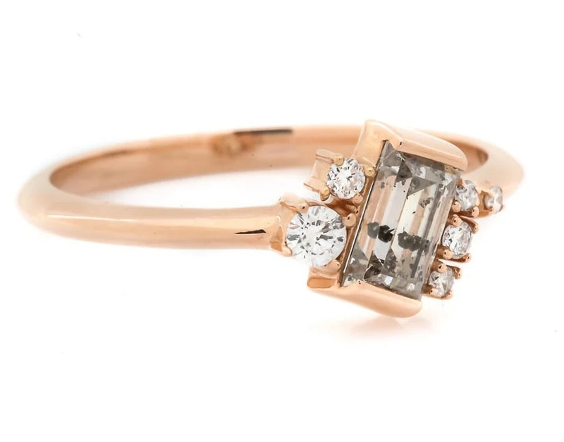 Salt and Pepper Diamond Engagement Ring ! Natural Emerald Cut Diamond ! Natural Diamond For Anniversary Ring ! Gift For Her