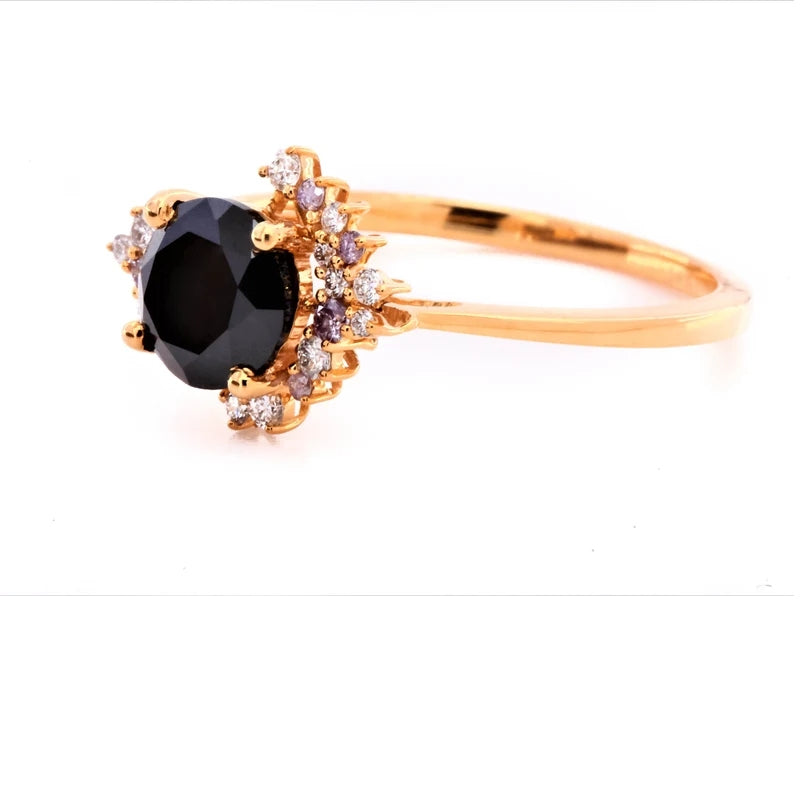 1.25 Ct round diamond engagement ring ! vintage natural black engagement ring ! diamond Twisted cluster ring